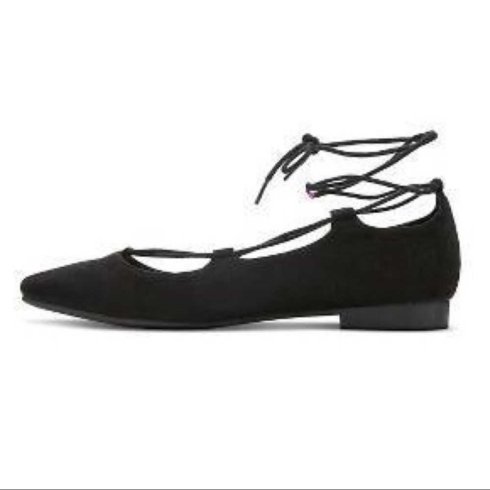 NEW Black Faux Suede Lace Up Pointed Toe Flats - Picture 3 of 4